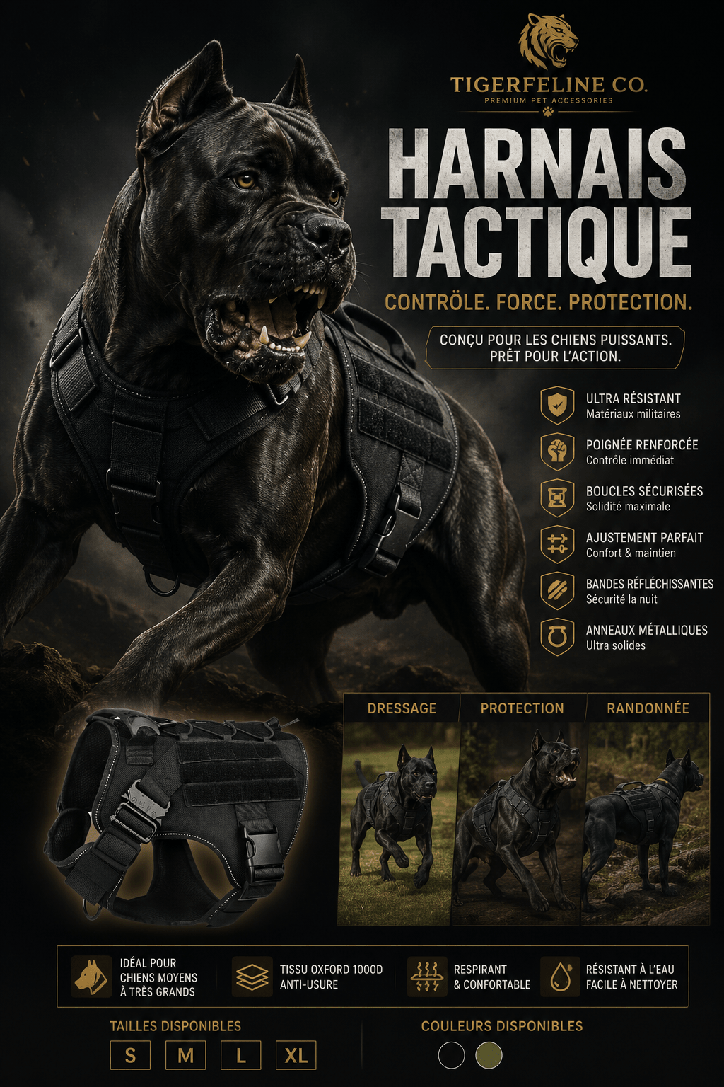 Harnais Tactique Premium pour Chien – Contrôle & Confort Renforcé | Premium Animaux & Accessoires > Chiens > Harnais & Colliers for cats, dogs and birds - TigerFeline Co