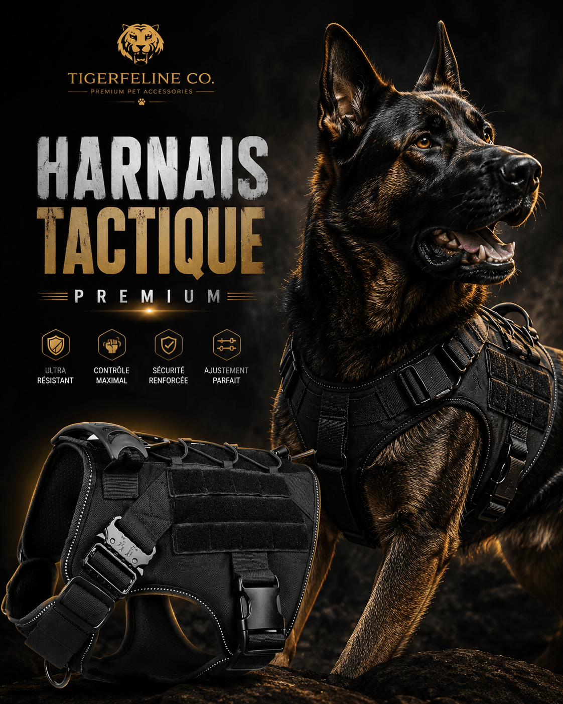 Harnais Tactique Premium pour Chien – Contrôle & Confort Renforcé | Premium Animaux & Accessoires > Chiens > Harnais & Colliers for cats, dogs and birds - TigerFeline Co