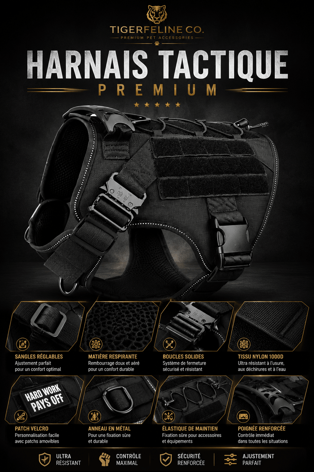 Harnais Tactique Premium pour Chien – Contrôle & Confort Renforcé | Premium Animaux & Accessoires > Chiens > Harnais & Colliers for cats, dogs and birds - TigerFeline Co