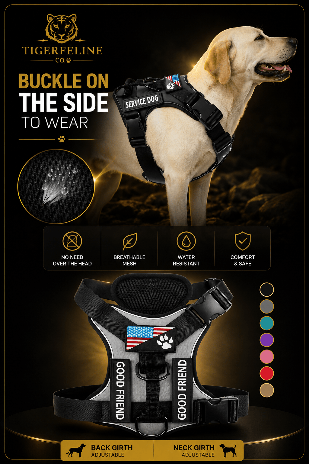 Harnais Tactique Réglable pour Chien avec Poignée de Contrôle | Premium Animaux & Accessoires > Chiens > Harnais & Colliers for cats, dogs and birds - TigerFeline Co