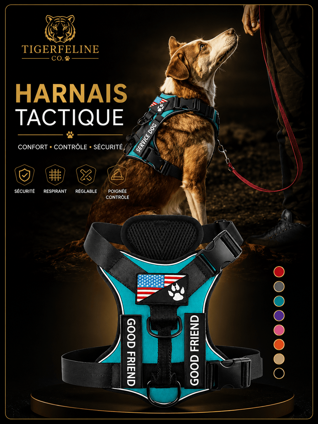 Harnais Tactique Réglable pour Chien avec Poignée de Contrôle | Premium Animaux & Accessoires > Chiens > Harnais & Colliers for cats, dogs and birds - TigerFeline Co