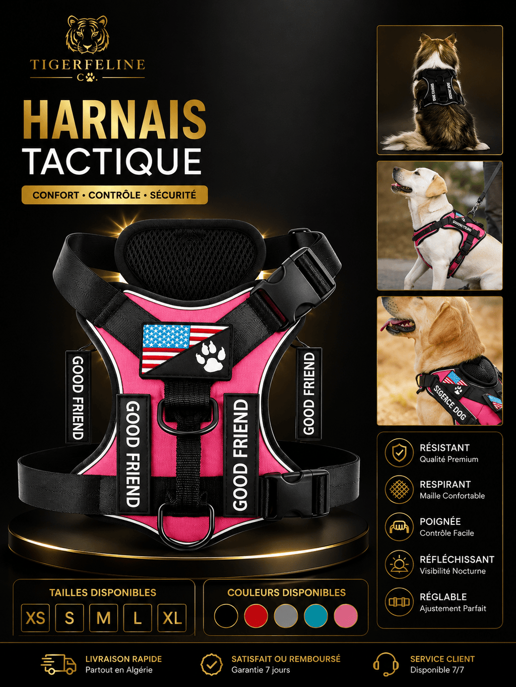 Harnais Tactique Réglable pour Chien avec Poignée de Contrôle | Premium Animaux & Accessoires > Chiens > Harnais & Colliers for cats, dogs and birds - TigerFeline Co