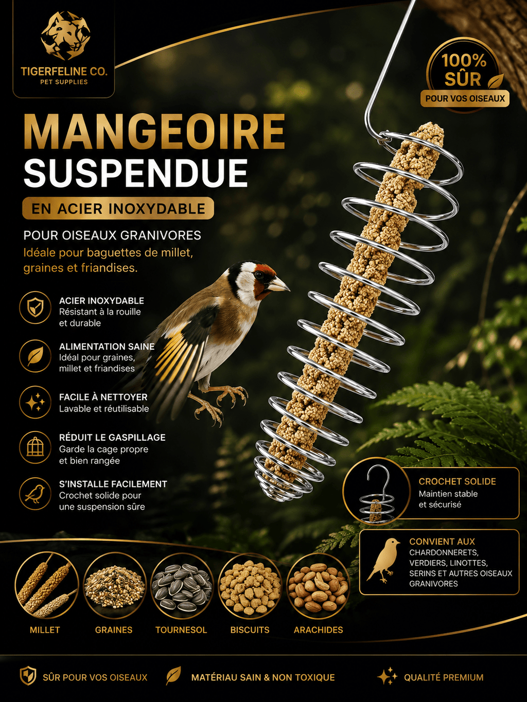Panier Suspendu en Inox pour Fruits et Légumes d’Oiseaux | Premium Oiseaux > Accessoires d’Alimentation for cats, dogs and birds - TigerFeline Co