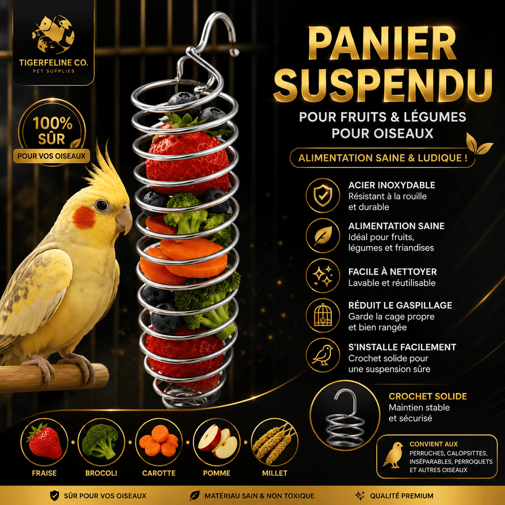 Panier Suspendu en Inox pour Fruits et Légumes d’Oiseaux | Premium Oiseaux > Accessoires d’Alimentation for cats, dogs and birds - TigerFeline Co