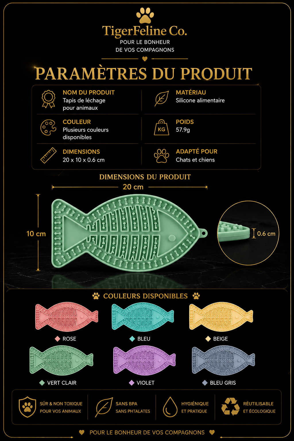 Tapis de Léchage en Silicone pour Chats et Chiens – Anti-Glouton Forme Poisson | Premium Tapis de léchage pour animaux for cats, dogs and birds - TigerFeline Co