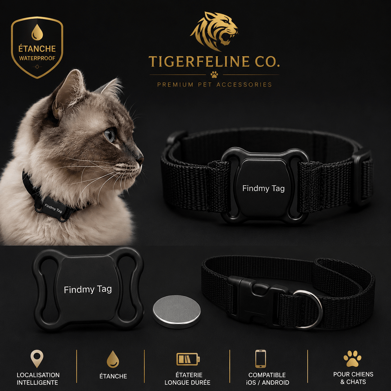 Traceur Intelligent FindMy Tag Étanche pour Chiens & Chats – Anti-Perte & Localisation Facile | Premium GPS & Caméras for cats, dogs and birds - TigerFeline Co